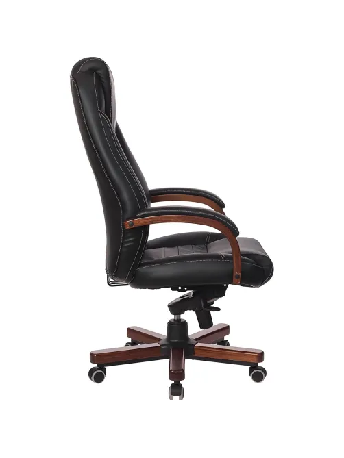 Кресло VB_Бюрократ T-9923WALNUT/BLACK кожа черный, дерево