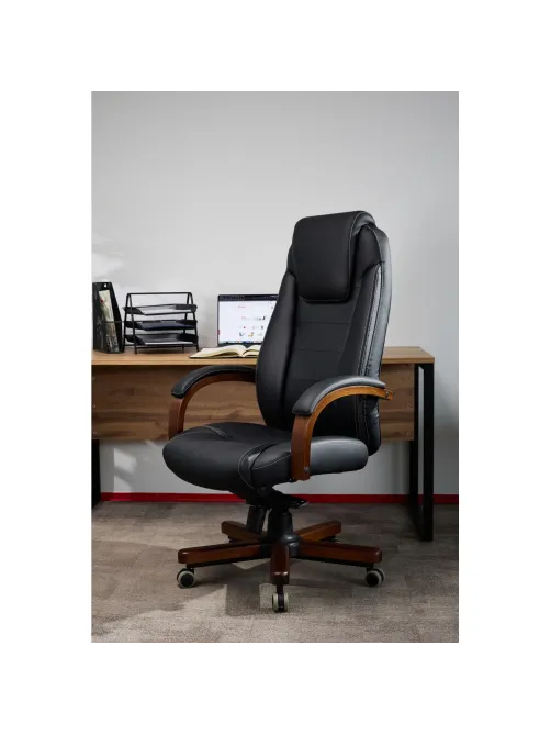 Кресло БР Комус Мебель EChair 329 кожа,черный, дерево