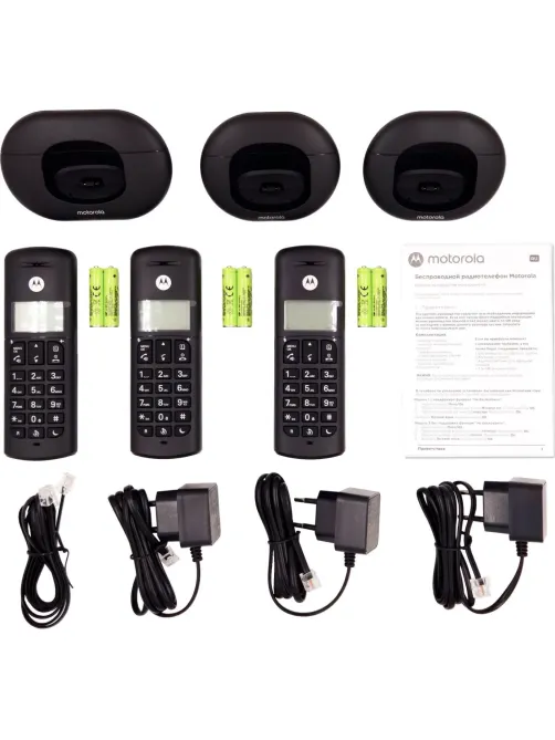 Радиотелефон Motorola DECT E203 (цвет Черный) (кмпл 3 трубки)