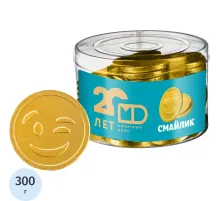 Конфеты шоколадная монета Смайлик 6гх50шт (300г) а банке  0026