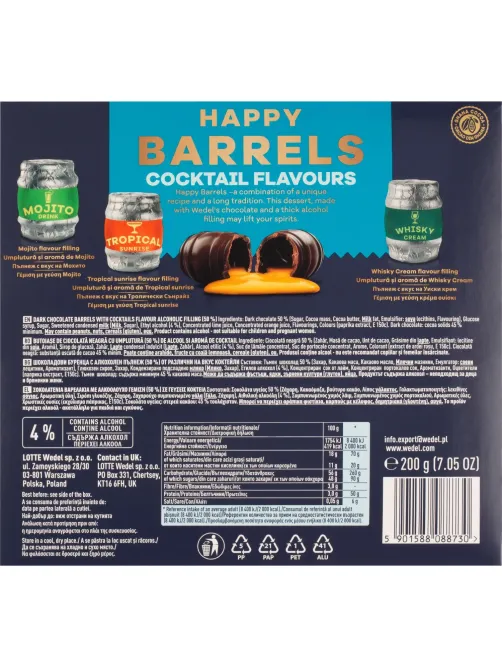 Набор шоколадных конфет Happy Barrels ассорти с коктейльной начинкой, 200г