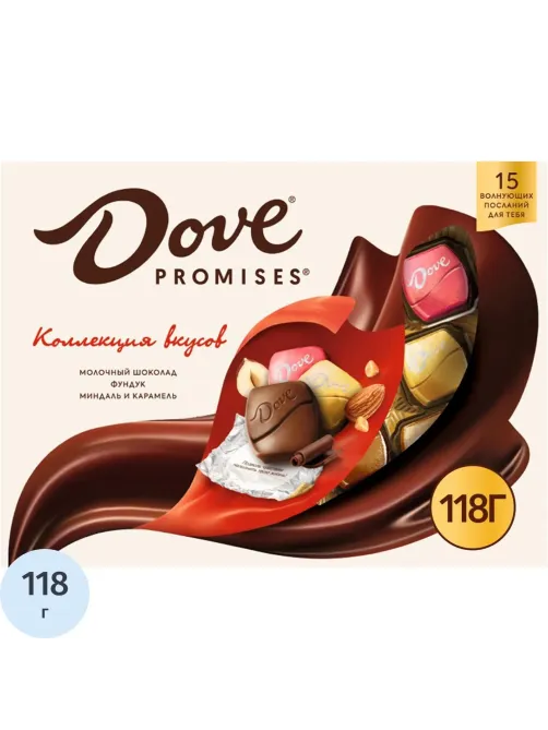 Конфеты шоколадные Dove Promises ассорти c фундук, миндал и карамел, 118 г