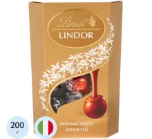 Конфеты LINDOR ассорти из молоч.бел.темн шоколада с начинкой пралине,200г