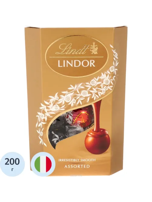Конфеты LINDOR ассорти из молоч.бел.темн шоколада с начинкой пралине,200г