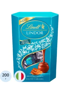 Конфеты LINDOR из молочного шоколада с солью и карамельной нач пралине,200г