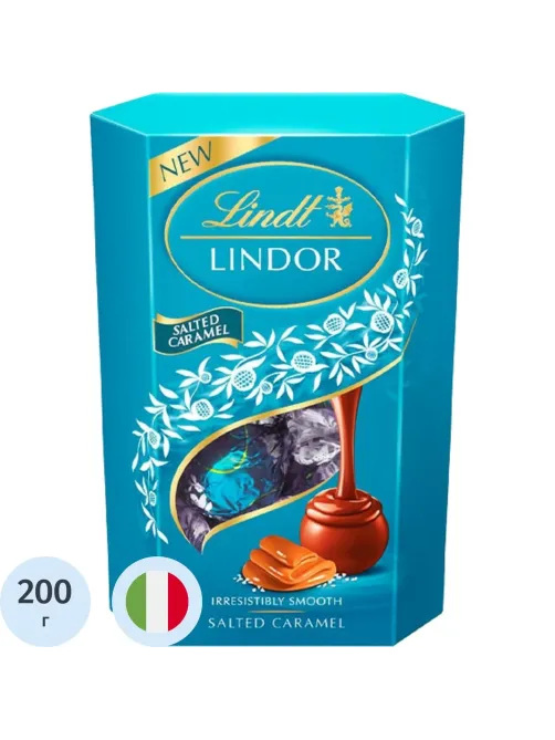 Конфеты LINDOR из молочного шоколада с солью и карамельной нач пралине,200г