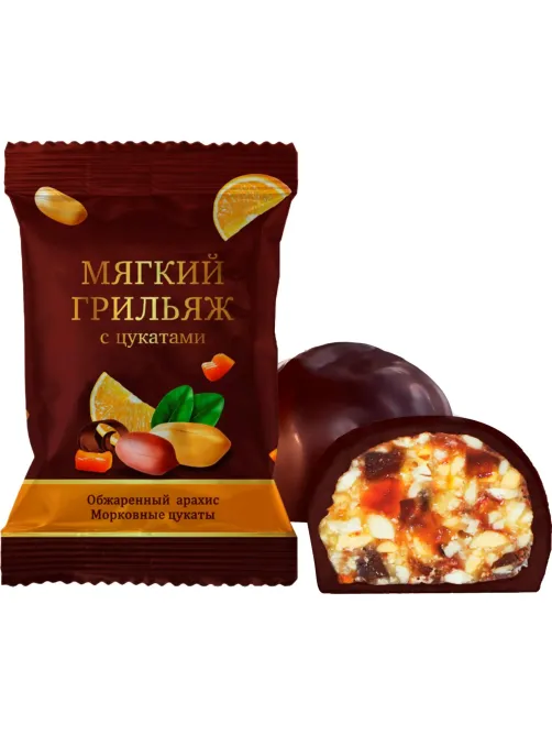 Конфеты шоколадные Мягкий грильяж с цукатами, 500г
