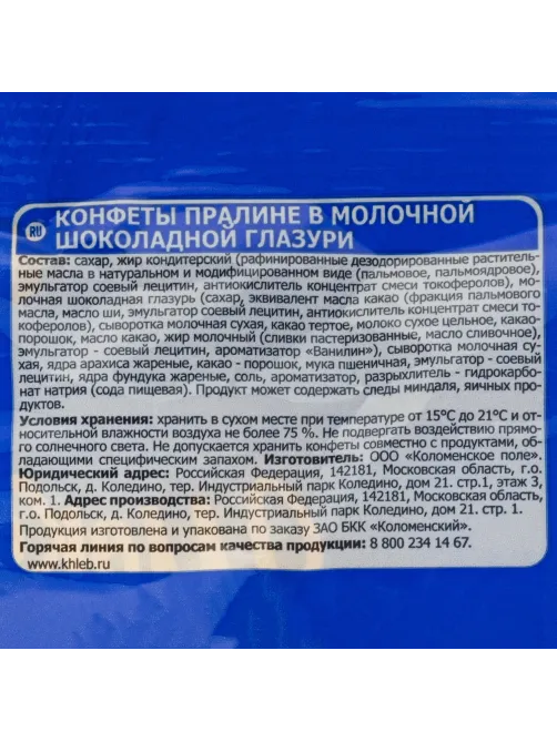Конфеты пралине Шоколадница в молочной шоколадной глазури (20 шт) 200г