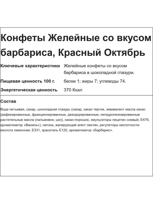 Конфеты Желейные барбарисовый вкус, 250г