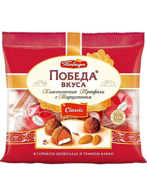 Конфеты шоколдные Победа вкуса Трюфели с марц. в гор.шок. и тем.какао, 155г