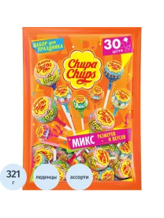 Карамель Chupa Chups PARTY PACK ассорти микс размеров и вкусов, пакет 321г