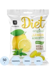 Карамель Малвикъ Diet Лимон&Мята леденцов без сах на изомальте, 50г