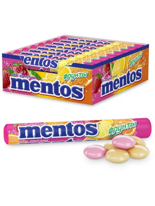 Драже жевательное Mentos Фрукты, 37,5гx24шт/уп