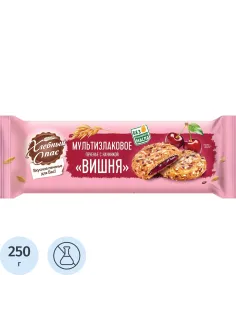 Печенье сдобное Хлебный Спас Мультизлаковое с начинкой Вишня, 250г