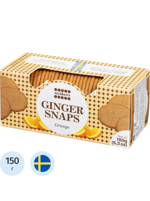 Печенье NYAKERS хрустящее имбирное со вкусом апельсина, 150г