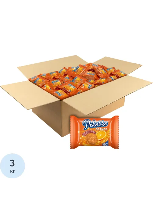 Печенье Pekarro Orange с апельсиновой начинкой и взрывной карамелью, 3кг