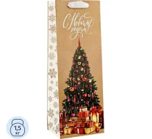 Пакет под бутылку 'Новогодние подарки', елка, 13 x 36 x 10 см  10350651 НГ