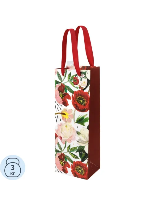 Пакет под бутылку подарочный PREMIUM FLORA.ПИОНЫ,12.3x36x9 см 2-856/01