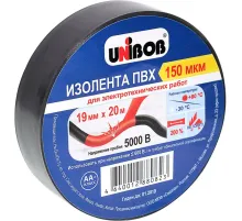 Изолента UNIBOB 19мм х 20 м, черная, 150 мкн