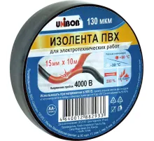 Изолента UNIBOB 15мм х 10 м, черная, 130 мкн