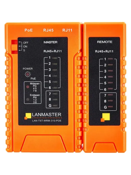 Тестер витой пары LANMASTER LAN-TST-WRM-310-POE с индикаторами, опред. POE