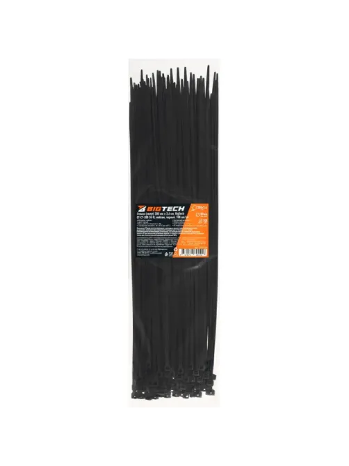Стяжка (хомут) 300 мм x 3,6 мм,Bigtech BT-CT-300-36-B,нейлон,черн,100 шт/уп