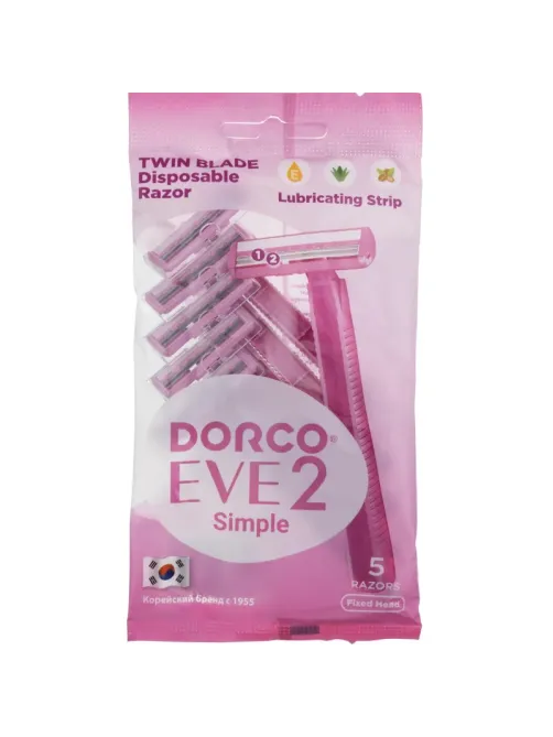 Бритва одноразовая Dorco EVE2 ,2-лез,пл.голов, увл.полос 5шт/уп TG 708РК-5P