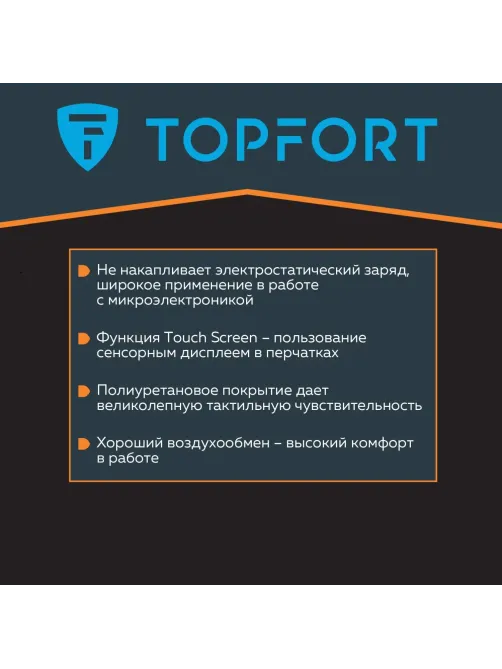 Перчатки защитные TOPFORT Ant PU Lite антистат.нейлон/карбон.нить с ПУ р11