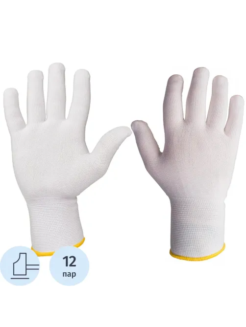 Перчатки защитные нейлоновые JetaSafety JS011n цв. белый р.М (12 пар/уп)