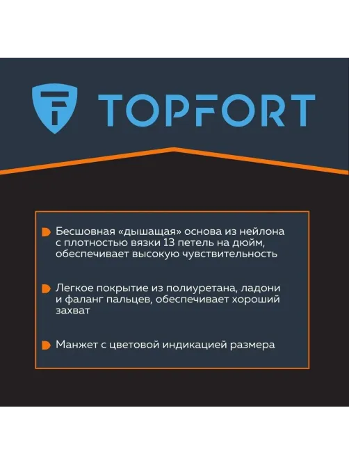 Перчатки защитные TOPFORT НПУ01 нейлон с ПУ покрытием р.10