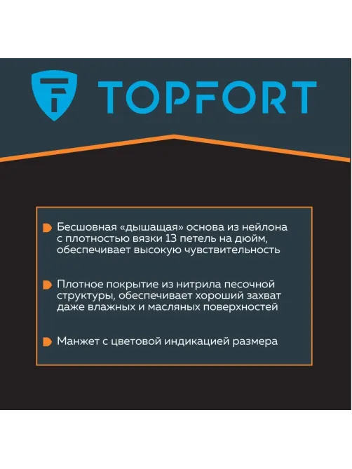 Перчатки защитные TOPFORT НН02 нейлон с нитриловым покрытием р.9