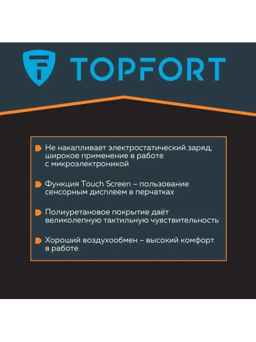 Перчатки защитные TOPFORT Ant PU антистат.нейлон/карбон.нить с ПУ р.11
