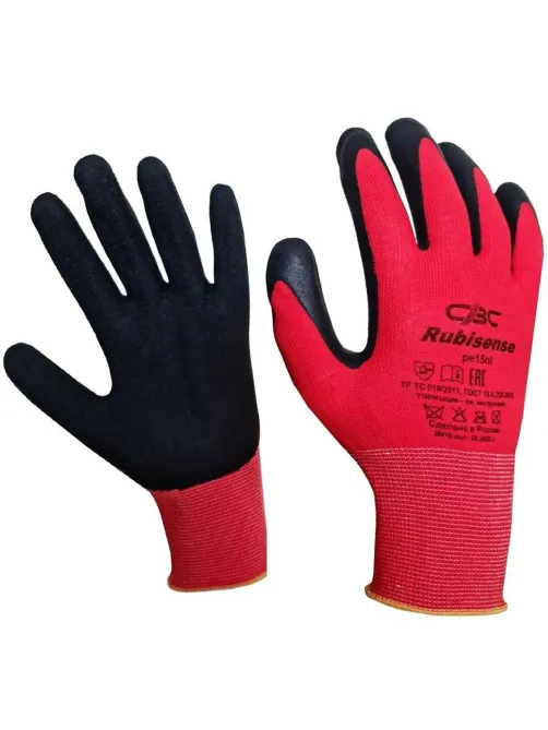 Перчатки защит.Rubisense pe15nl/46-371 полиэфир с латекс.текстурир.покр. р9