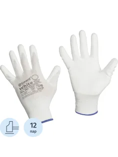 Перчатки защитные нейлон Gward White PU1001 с п/у покрытием р.9 (12 пар/уп)