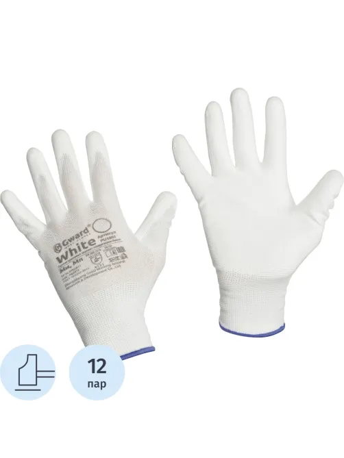 Перчатки защитные нейлон Gward White PU1001 с п/у покрытием р.9 (12 пар/уп)
