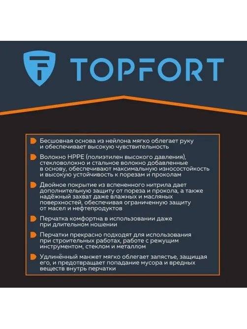 Перчатки защитные от порезов  TOPFORT Сполдер Нит Е с нитр.покр. р.10