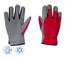Перчатки трикотаж/иск.кожа утеплен. JetaSafety JLE625-10 цв.красн/сер р.XL