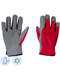Перчатки трикотаж/иск.кожа утеплен. JetaSafety JLE625-10 цв.красн/сер р.XL