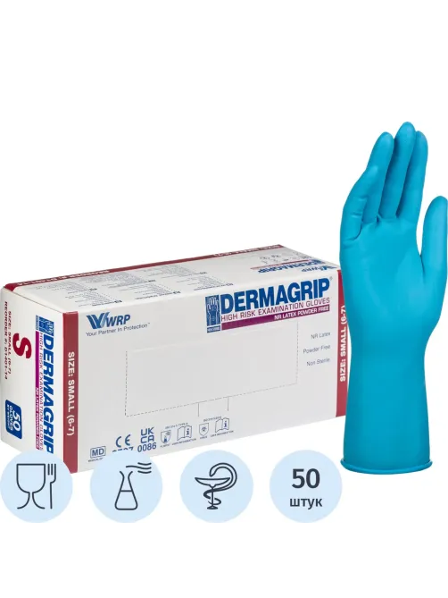 Перчатки мед.смотров. латекс.,нестер.,н/о, Dermagrip High Risk(S) 25 пар,ПС