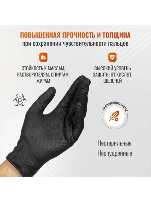 Перчатки одноразовые нитрил GOGRIP BLACK цв.черный (25 пар/уп) р.М,ПС