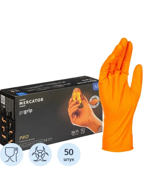 Перчатки одноразовые нитрил GOGRIP ORANGE цв.оранжевый (25пар/уп)р.М,ПС