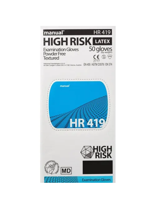 Перчатки мед.смотров. латекс,н/с,н/о, MANUAL HR419 High Risk  S 25пар,ПС