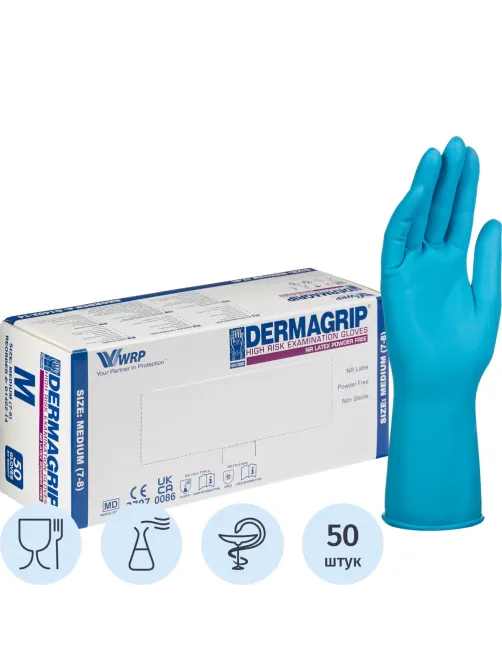 Перчатки мед.смотров. латекс.,нестер.,н/о, Dermagrip High Risk(M) 25 пар,ПС