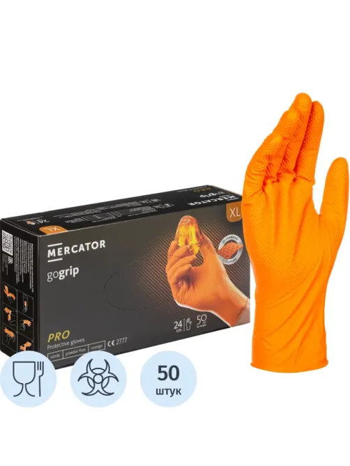 Перчатки одноразовые нитрил GOGRIP ORANGE цв.оранжевый (25пар/уп) рXL,ПС