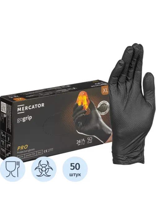 Перчатки одноразовые нитрил GOGRIP BLACK цв.черный (25пар/уп) р.XL,ПС