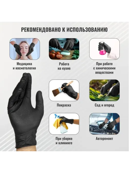 Перчатки одноразовые нитрил GOGRIP BLACK цв.черный (25 пар/уп) р.М,ПС