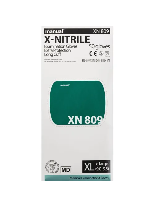 Перчатки мед.смотров. нитрил.,нестер., зеленый ,MANUAL XN 809 (XL) 25пар,ПС