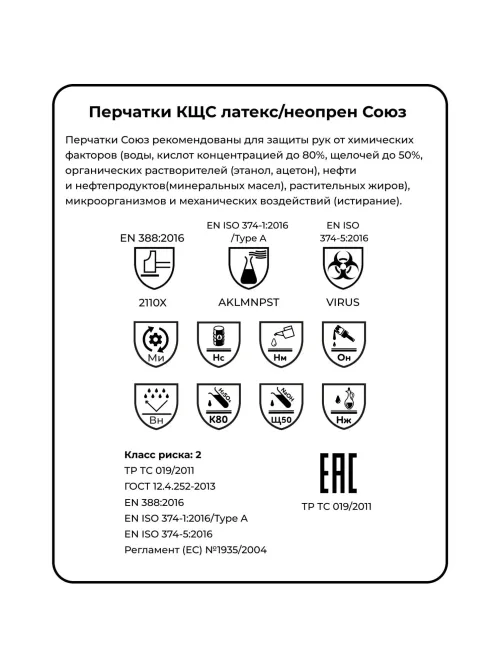 Перчатки латекс/неопрен Manipula Союз (LN-F-05/СG-971) р-р 7-7,5,ПС