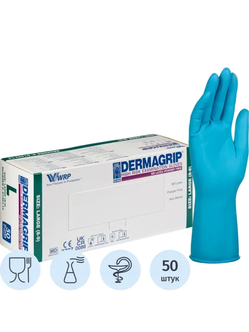 Перчатки мед.смотров. латекс.,нестер.,н/о, Dermagrip High Risk(L) 25 пар,ПС