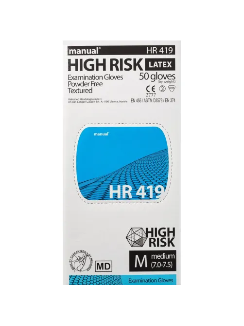 Перчатки мед.смотров. латекс,н/с,н/о, MANUAL HR419 High Risk  M 25пар,ПС